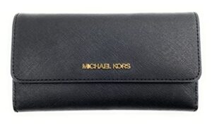 michael kors women’s jet set travel large trifold wallet (black/gold)