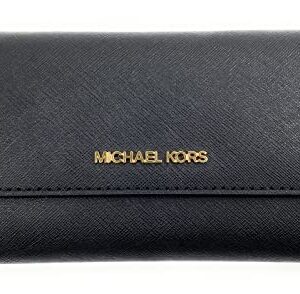 Michael Kors Women's Jet Set Travel Large Trifold Wallet (Black/Gold)