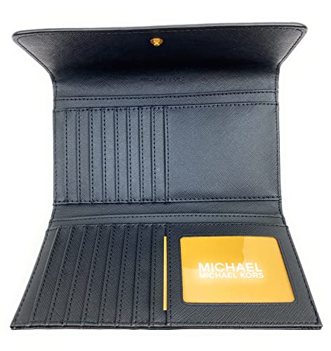 Michael Kors Women's Jet Set Travel Large Trifold Wallet (Black/Gold)