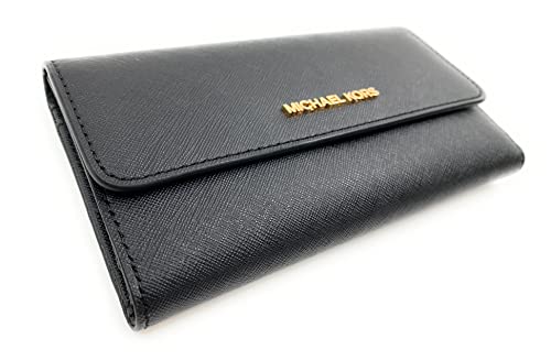 Michael Kors Women's Jet Set Travel Large Trifold Wallet (Black/Gold)