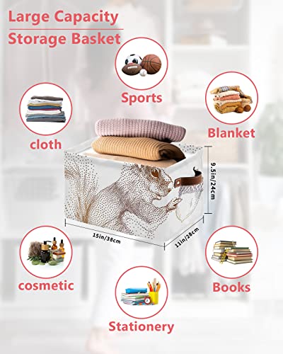 Storage Bins Squirrel Hold Pinecone Storage Box Foldable Storage Basket for Shelves Storage Cubes Bin for Organizing Closet Nursery Toy Organizers with Handles