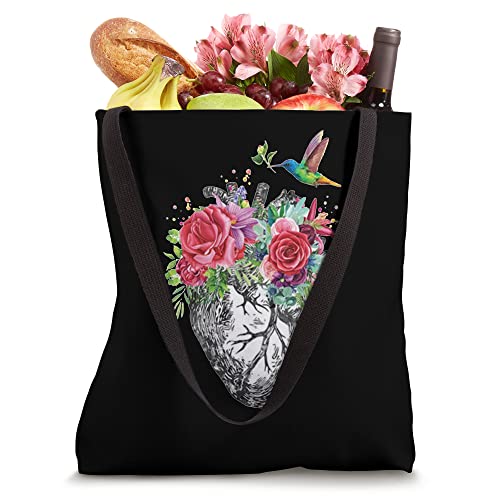 Anatomical heart and flowers Tote Bag