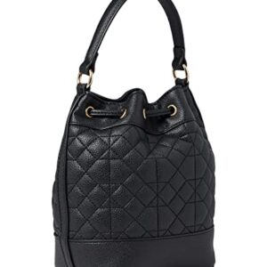 Anne Klein Womens Anne Klein quilted bucket crossbody, Black, One Size US