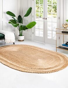 unique loom braided jute collection area rug (oval 3′ 1″ x 5′ 1″, natural)