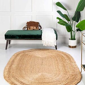 Unique Loom Braided Jute Collection Area Rug (Oval 3' 1" x 5' 1", Natural)