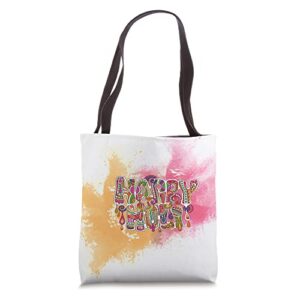 celebrate the festival of colors with our happy holi shirt tote bag