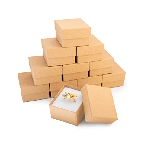 Jewelry Ring Gift Box 50 Pieces, Cardboard Gift Boxes with Flocked Foam Ring Slot, Small Jewelry Boxes for Women, Earrings Packing Box for Christmas, Stores, 2 x 1.75 x 1.12 inch (Kraft-Brown)