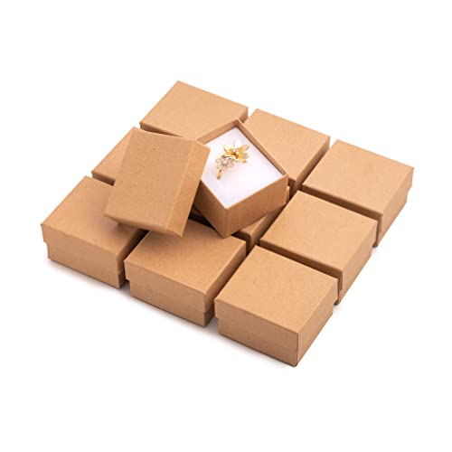 Jewelry Ring Gift Box 50 Pieces, Cardboard Gift Boxes with Flocked Foam Ring Slot, Small Jewelry Boxes for Women, Earrings Packing Box for Christmas, Stores, 2 x 1.75 x 1.12 inch (Kraft-Brown)