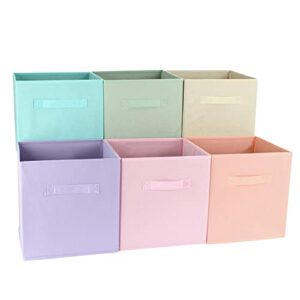 7penn basket cube storage bins – 6pk pastel 10in square collapsible fabric storage cubes organizer bins for playroom