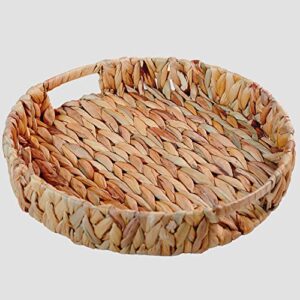 hand-weaving natural water hyacinth storage baskets,wicker serving trays with built-in handles，open storage organizer serving basket,perfect for shelving units