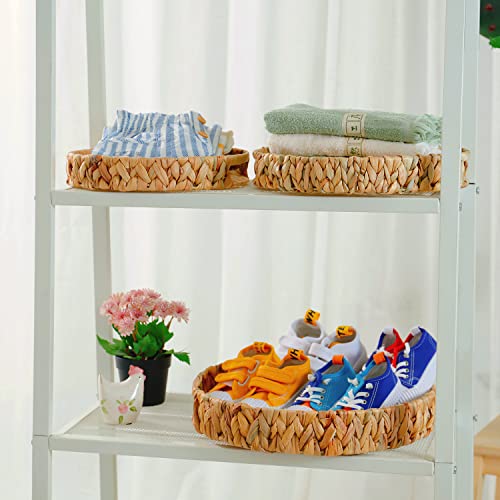 Hand-Weaving Natural Water Hyacinth Storage Baskets,Wicker Serving Trays with Built-in Handles，Open Storage Organizer Serving Basket,Perfect for Shelving Units