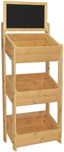 displays2go 3-tier dump bin, floor standing, pine wood frame with chalkboard header – oak (pn3tcrdch)