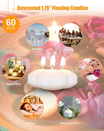 80 Pcs 1.73 Inch White Unscented Floating Candles, Dripless Tealight Candles Home Decorations, Cute and Elegant Burning Candles for Wedding Vases Centerpieces Party Accessories