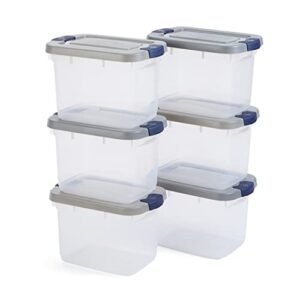 rubbermaid roughneck clear 19qt/ 4.75 gal storage containers, pack of 6, with snap-fit grey lids, visible base, sturdy and stackable, great for storage and organization