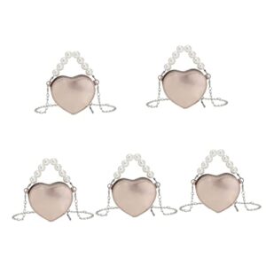 tendycoco 5pcs fashion clutch with wrist handle day mini strap bag gifts shaped chain crossbody cross shoulder small tote gift body for purse heart-shaped women pearl evening girl handbag