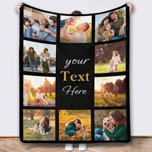 d-story custom blanket memorial gift with photo text: made in usa, flannel personalized throw blanket with your own pictures for family mom sisters friends besties aunts wife