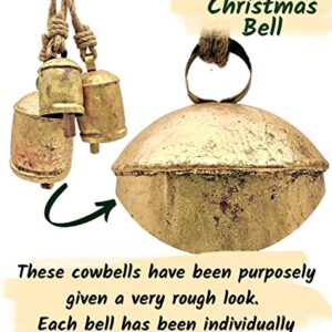 HIGHBIX Set of 3 Harmony Cow Bells Vintage Handmade Rustic Lucky Christmas Hanging Bells On Rope