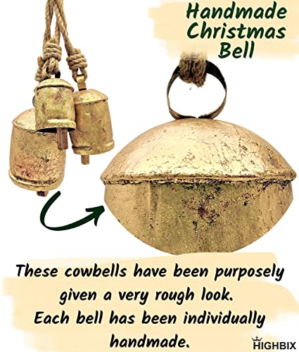 HIGHBIX Set of 3 Harmony Cow Bells Vintage Handmade Rustic Lucky Christmas Hanging Bells On Rope