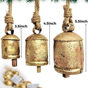 HIGHBIX Set of 3 Harmony Cow Bells Vintage Handmade Rustic Lucky Christmas Hanging Bells On Rope