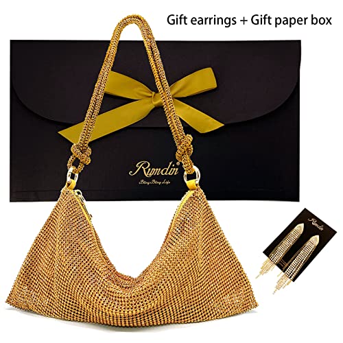 Rumdin Sparkly Purse Rhinestone Handbag Hobo Bags for Women Chic Evening Bag Gold Clutch Purses for Women Evening