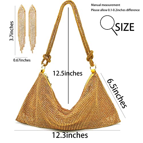 Rumdin Sparkly Purse Rhinestone Handbag Hobo Bags for Women Chic Evening Bag Gold Clutch Purses for Women Evening