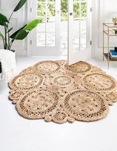 unique loom braided jute collection area rug (round 2′ 0″ x 2′ 0″, natural)