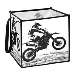 keepreal motocross rider cube storage bin with handles, large collapsible organizer storage basket for home decorative(1pack,10.6 x 10.6 x 10.6 in)
