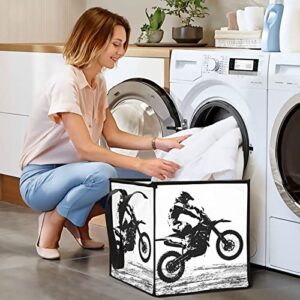 KEEPREAL Motocross Rider Cube Storage Bin with Handles, Large Collapsible Organizer Storage Basket for Home Decorative(1Pack,10.6 x 10.6 x 10.6 in)