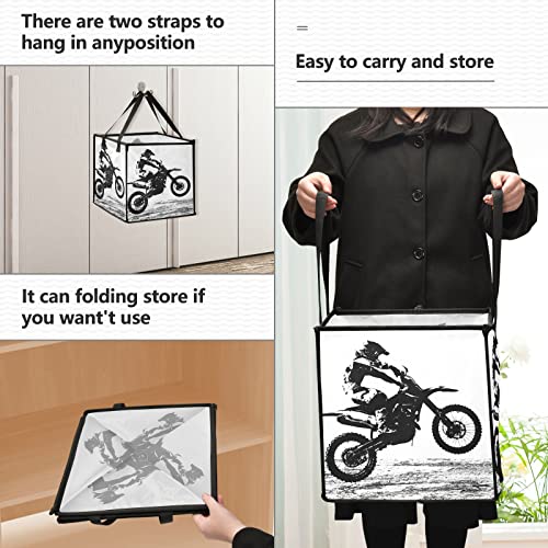 KEEPREAL Motocross Rider Cube Storage Bin with Handles, Large Collapsible Organizer Storage Basket for Home Decorative(1Pack,10.6 x 10.6 x 10.6 in)