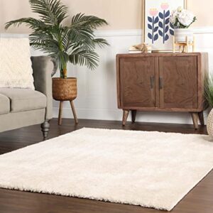 superior indoor large shag area rug with non-skid foam backing, ultra-soft and fluffy shaggy rugs for living room, bedroom, office, dining, home floor decor, california collection, ivory, 4′ x 6′