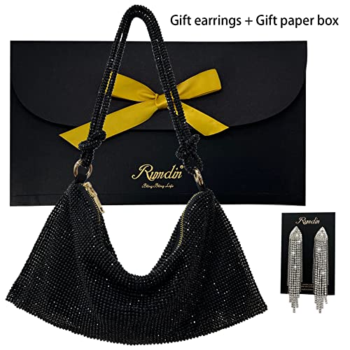 Rumdin Rhinestone Purse Chic Rhinestone Clutch Bag Black Women's Evening Handbags Sparkly Purse Hobo Bags for Women