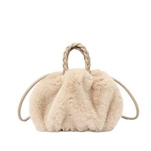plush shoulder bag y2k fluffy furry warm aesthetic tote bag warm crossbody bag japanese accessories for autumn winter (apricot)
