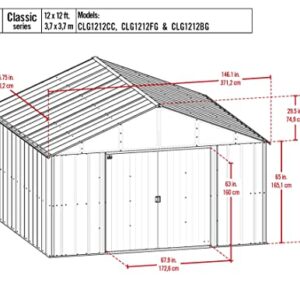 Arrow Sheds Classic 12' x 12' Outdoor Padlockable Steel Storage Shed Building, Charcoal