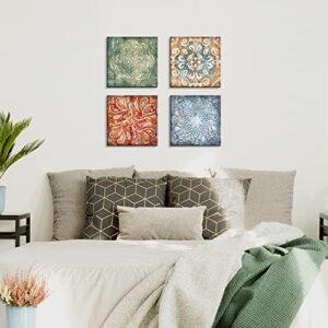 Pinetree Art Boho Flower Canvas Wall Art for Bedroom Modern Home Vintage Abstract Floral Print Artwork for Living Room Bathroom Wall Decor (Vintage Flowers, 12" x 12" x4)