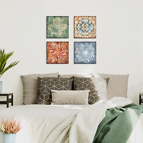 Pinetree Art Boho Flower Canvas Wall Art for Bedroom Modern Home Vintage Abstract Floral Print Artwork for Living Room Bathroom Wall Decor (Vintage Flowers, 12" x 12" x4)