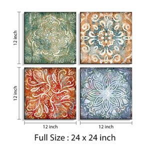 Pinetree Art Boho Flower Canvas Wall Art for Bedroom Modern Home Vintage Abstract Floral Print Artwork for Living Room Bathroom Wall Decor (Vintage Flowers, 12" x 12" x4)