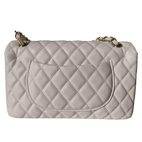 ELLUZ Designer Crossbody Bags for Women Handbags Leather Shoulder Bag Ladies Purse Evening Wallets Luxury Quilted Satchels (Premium White Caviar)