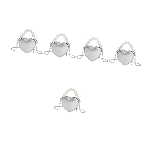 TENDYCOCO 5pcs Bag Fashion Heart-shaped Body Gifts Pearl Heart Valentines Wrist Shoulder Silver for Cross Women Clutch Chic Mini Chain Handle Crossbody Day Tote Girl Shaped Evening Purse