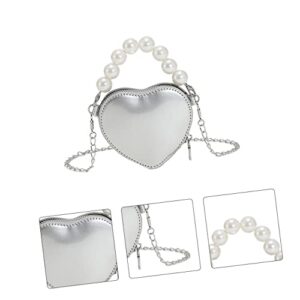 TENDYCOCO 5pcs Bag Fashion Heart-shaped Body Gifts Pearl Heart Valentines Wrist Shoulder Silver for Cross Women Clutch Chic Mini Chain Handle Crossbody Day Tote Girl Shaped Evening Purse