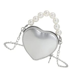 TENDYCOCO 5pcs Bag Fashion Heart-shaped Body Gifts Pearl Heart Valentines Wrist Shoulder Silver for Cross Women Clutch Chic Mini Chain Handle Crossbody Day Tote Girl Shaped Evening Purse