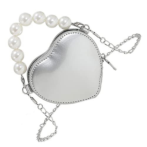 TENDYCOCO 5pcs Bag Fashion Heart-shaped Body Gifts Pearl Heart Valentines Wrist Shoulder Silver for Cross Women Clutch Chic Mini Chain Handle Crossbody Day Tote Girl Shaped Evening Purse