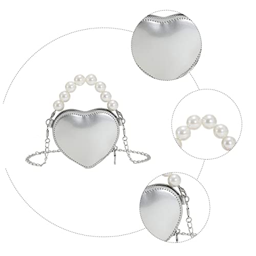 TENDYCOCO 5pcs Bag Fashion Heart-shaped Body Gifts Pearl Heart Valentines Wrist Shoulder Silver for Cross Women Clutch Chic Mini Chain Handle Crossbody Day Tote Girl Shaped Evening Purse