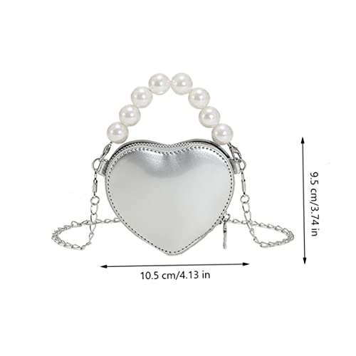 TENDYCOCO 5pcs Bag Fashion Heart-shaped Body Gifts Pearl Heart Valentines Wrist Shoulder Silver for Cross Women Clutch Chic Mini Chain Handle Crossbody Day Tote Girl Shaped Evening Purse