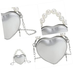 TENDYCOCO 5pcs Bag Fashion Heart-shaped Body Gifts Pearl Heart Valentines Wrist Shoulder Silver for Cross Women Clutch Chic Mini Chain Handle Crossbody Day Tote Girl Shaped Evening Purse