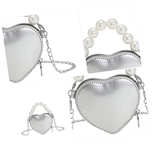 TENDYCOCO 5pcs Bag Fashion Heart-shaped Body Gifts Pearl Heart Valentines Wrist Shoulder Silver for Cross Women Clutch Chic Mini Chain Handle Crossbody Day Tote Girl Shaped Evening Purse