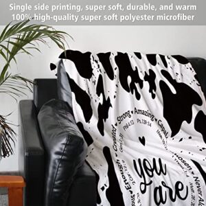 Cow Gifts for Women, Bible Verse and Cow Print Blanket, Unique Birthday Inspirational Throw Blanket Present, Soft Flannel Blanket Christian Gift for Her, Friend