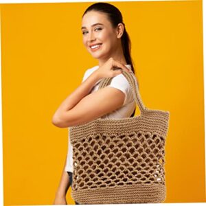 Eaarliyam Cotton Woven Beach Bag Crochet Travel Tote Handbag Casual Summer Shoulder Bag for Women Beige Tote-Handbags