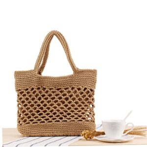 Eaarliyam Cotton Woven Beach Bag Crochet Travel Tote Handbag Casual Summer Shoulder Bag for Women Beige Tote-Handbags