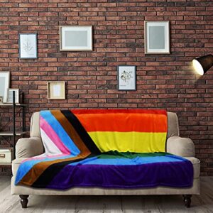 Progress Pride Super Plush Blanket - 50x60 Soft Throw Blanket - Perfect for Cuddle Season Progressive Pride LGBT Blanket