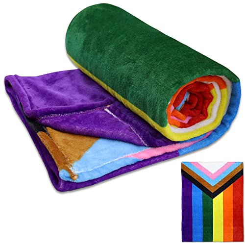 Progress Pride Super Plush Blanket - 50x60 Soft Throw Blanket - Perfect for Cuddle Season Progressive Pride LGBT Blanket